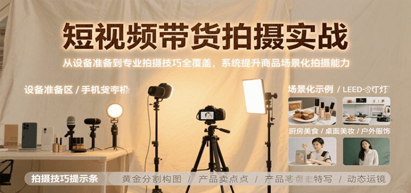 图片[1]-短视频带货拍摄实战，从设备准备到专业拍摄技巧全覆盖，系统提升商品场景化拍摄能力