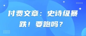付费文章：史诗级暴跌！要跑吗？-尖峰创业资源网