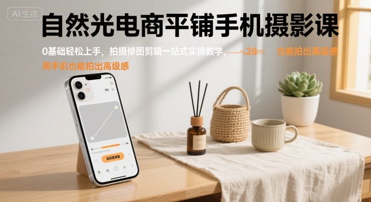 图片[1]-自然光电商平铺手机摄影课，0基础轻松上手，拍摄修图剪辑一站式实操教学，用手机也能拍出高级感