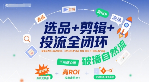 图片[1]-选品+剪辑+投流全闭环，破播自然流+撬动高ROI，手把手打通“选品-剪辑-测品-千川随心推”全链