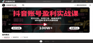 抖音账号盈利实战课，定位对标、标签打造、破播放技巧，讲涨粉变现与场景搭建-尖峰创业资源网