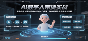 AI数字人带货实战，从数字人创建到带货变现各核心模块，快速掌握全流程-尖峰创业资源网