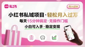 小红书私域项目 月入过W非常轻松 每天15分钟即可搞定，无任何操作门槛，小白可入手-尖峰创业资源网