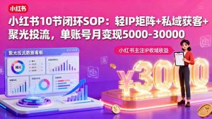 小红书10节闭环SOP：轻IP矩阵+私域获客+聚光投流，单账号月变现5000-30000 -1-尖峰创业资源网