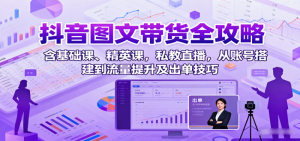 抖音图文带货全攻略：含基础课、精英课，私教直播，从账号搭建到流量提升及出单技巧 -1-尖峰创业资源网