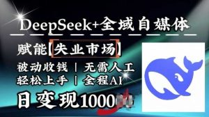 降维打击，Deepseek+全域自媒体，赋能失业市场，被动收钱，无需人工全程AI，日变现1k-尖峰创业资源网